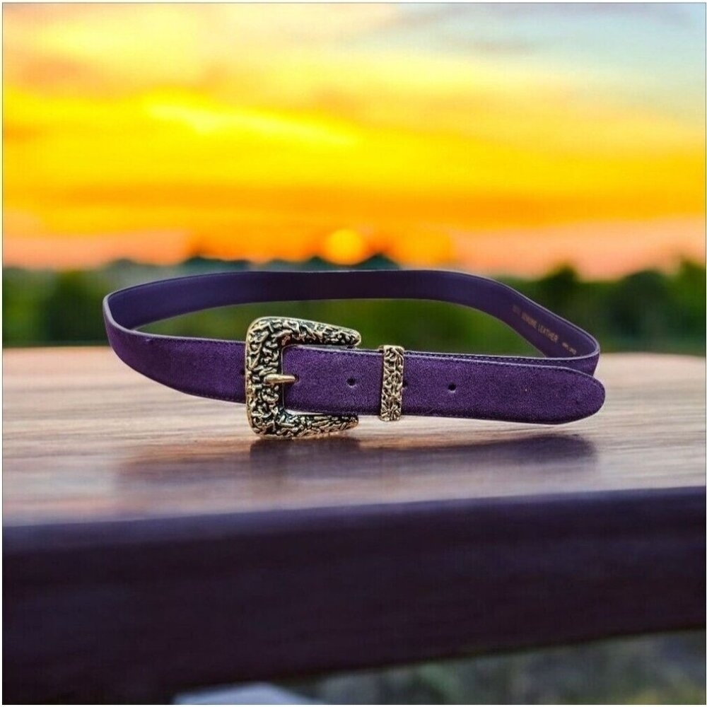Vintage Genuine Suede Leather Belt color violet Size L - Picture 2 of 13